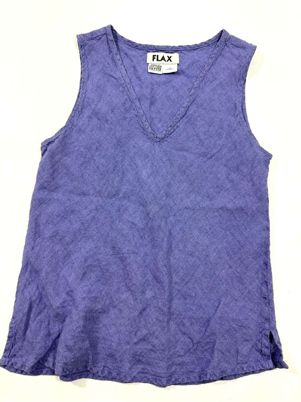 Flax Sleeveless V Neck Tank Top Purple Linen